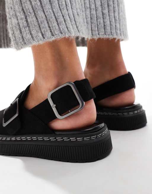 London Rebel Robin wide fit sling back mules in black, 2 of 4