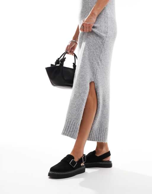 London Rebel Robin wide fit sling back mules in black, 4 of 4