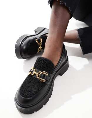 Roxy chunky loafers with teddy fur in black