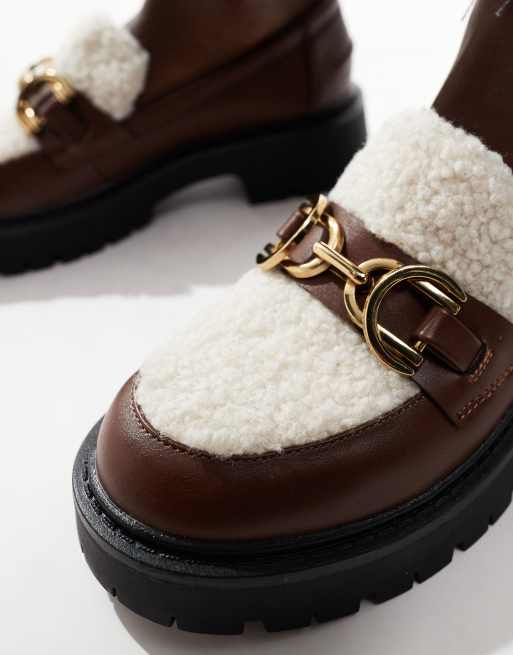 London Rebel - Roxy - Cremehvide og brune chunky loafers med teddy-pels, 2 af 4