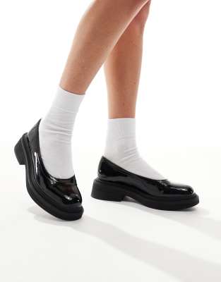 London Rebel Ruby Wide Fit strapless chunky mary janes in patent black