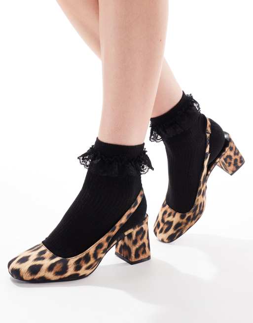 London Rebel Sabot leopardati verniciati con cinturino sul retro