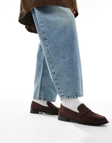 London Rebel – Sadie – Loafer aus Wildlederimitat in Schokobraun mit Raffung - view 1