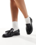 [London Rebel] London Rebel Sadie ruched detailing tassel loafers in patent black 38 BLACK PATENT