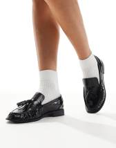 Topshop Cole premium real leather square toe loafers in black