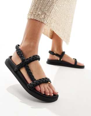 London Rebel - Sandalen in Schwarz mit geflochtenen Riemen