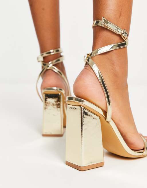 London Rebel - Sandalen met blokhak in goud, 3 van 4