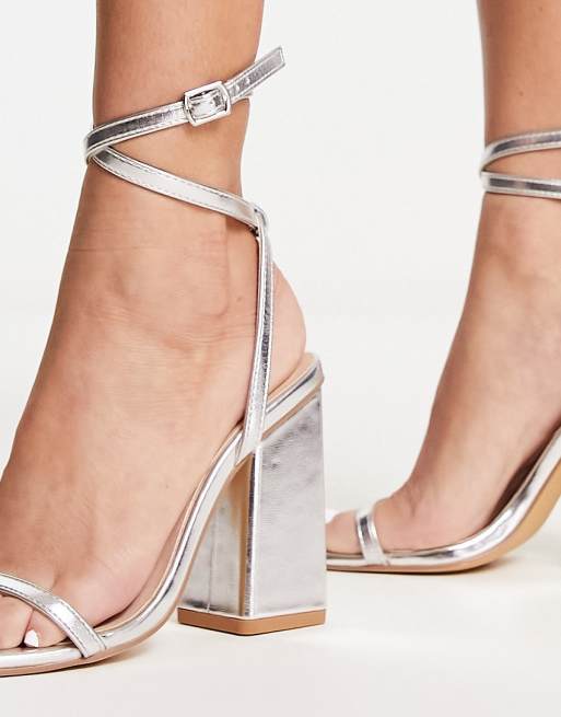 London Rebel - Sandalen met blokhak in zilver, 3 van 4