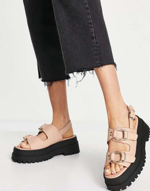 London Rebel - Sandalen met dikke zool en dubbele gesp in beige