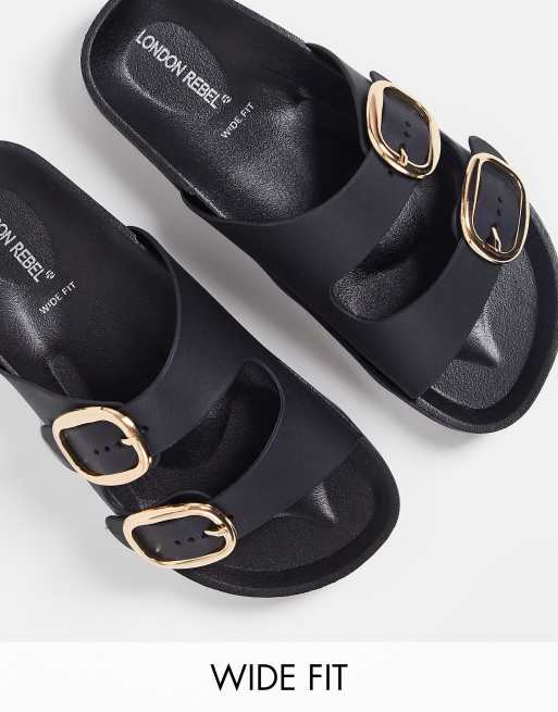 London Rebel - Sandalen met dubbele gesp, voetbed en brede pasvorm in zwart