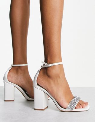 London Rebel embellished bridal block heel sandal in ivory - ASOS Price Checker