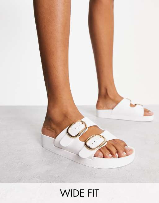 London Rebel - Sandales pointure large à double boucle avec semelle ergonomique - Blanc