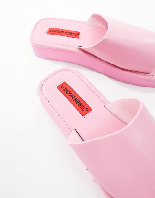 London Rebel - Sandali flatform anni '90 rosa con punta squadrata, 2 di 4