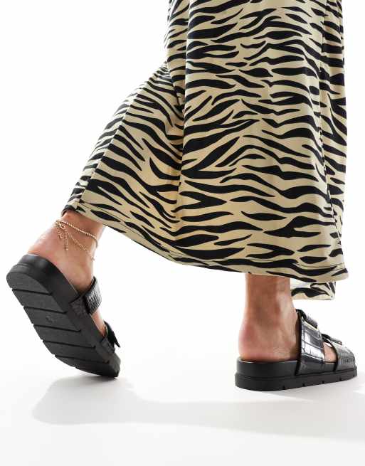 London Rebel - Sandali nero coccodrillo con plantare e doppio cinturino, 2 di 4