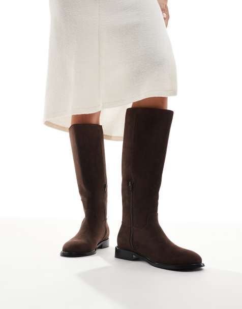 London Rebel Scarlett refined riding boots in suedette chocolate - view 1