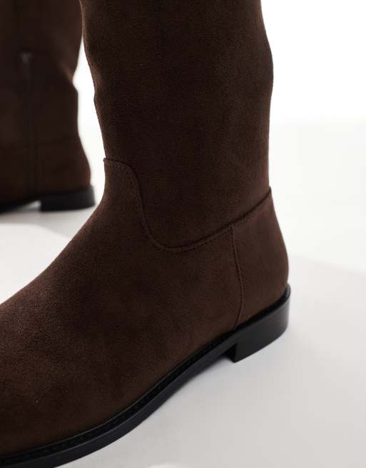 London Rebel Scarlett refined riding boots in suedette chocolate