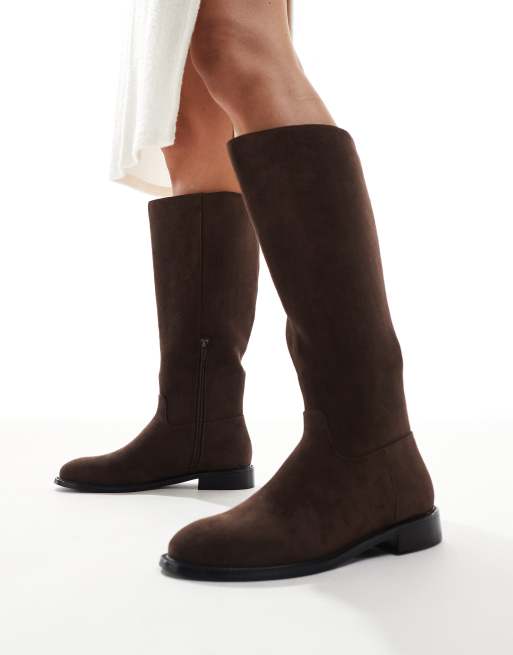 London Rebel Scarlett refined riding boots in suedette chocolate