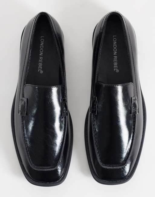 London Rebel Sian square toe loafers in black, 2 of 4