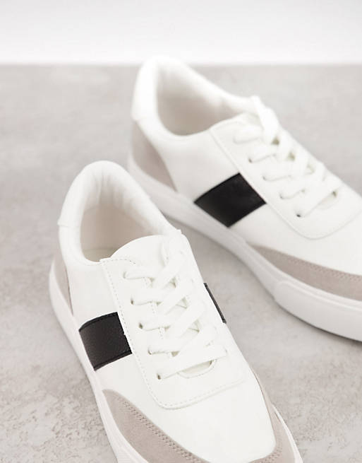 London Rebel side stripe lace up sneakers in white with black ASOS
