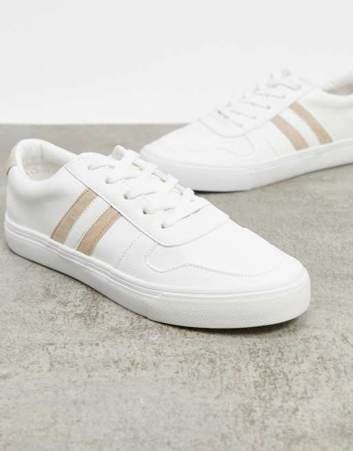 London Rebel side stripe lace up sneakers in white with leopard