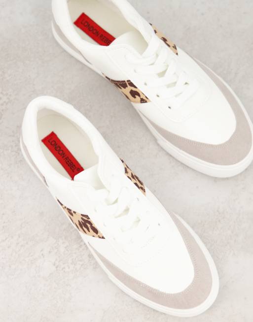 White trainers with on sale leopard print stripe