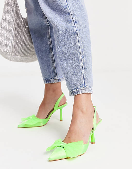 Beschaven Fervent buis London Rebel sling back bow heeled shoes in green satin | ASOS