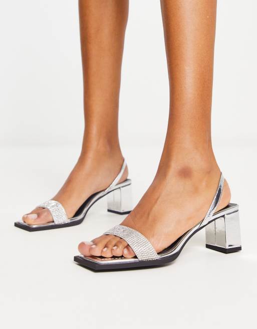 Asos silver block cheap heels