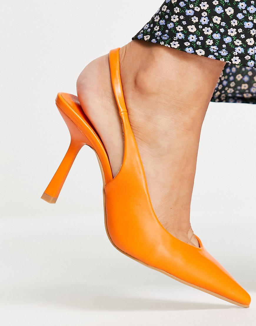 London Rebel sling back mid heel shoes in orange