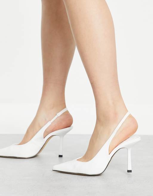 London Rebel sling back mid heel shoes in white, 3 of 4