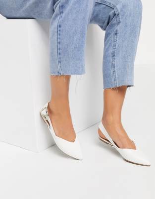 white flat slingback shoes