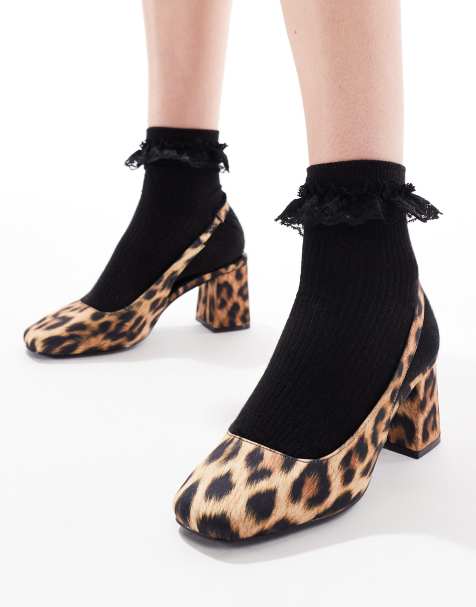 London Rebel slingback block heel mules in patent leopard - view 1