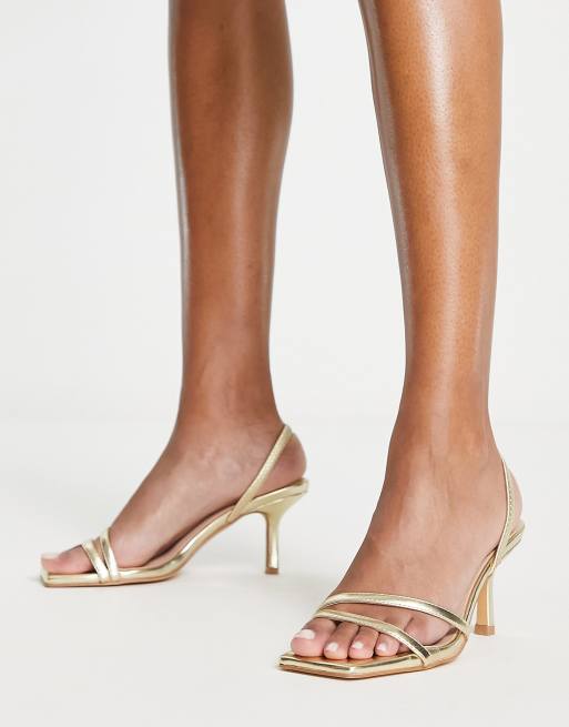 London Rebel slingback mid heel sandals in gold, 3 of 4