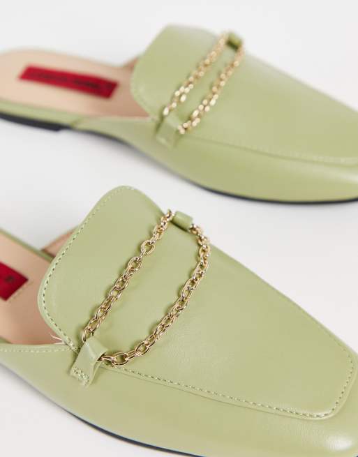 London Rebel slip on mules in green with chain, 3 of 4