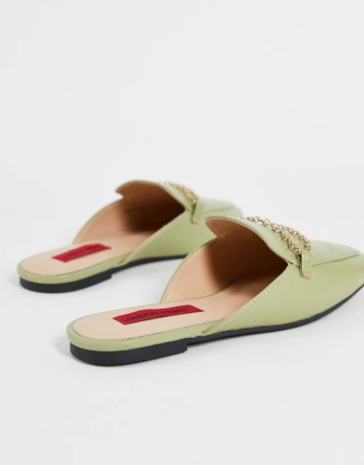 London Rebel slip on mules in green with chain, 4 of 4