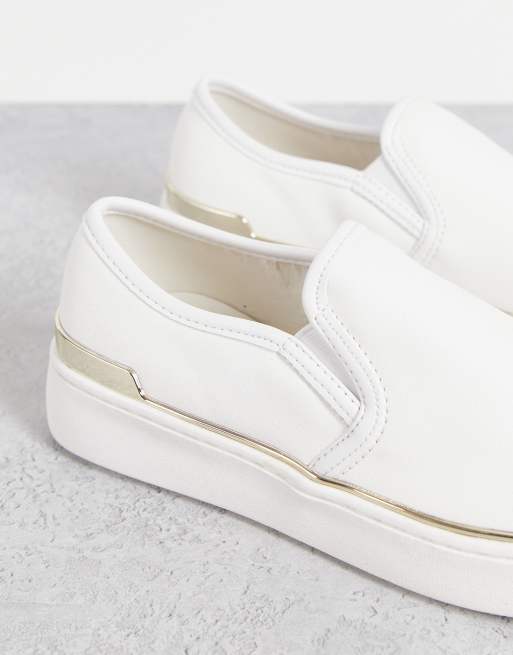 London Rebel slip on trainers with metal trim in white, 2 of 4
