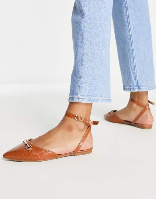 London Rebel snaffle trim ballet flats in tan