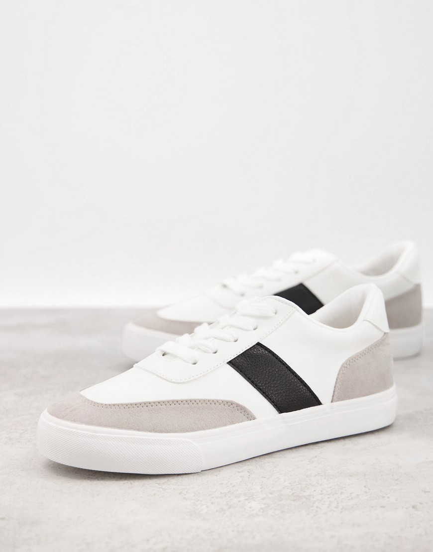 London Rebel – Sneaker zum Schnüren mit Seitenstreifen in Weiß mit Schwarz
