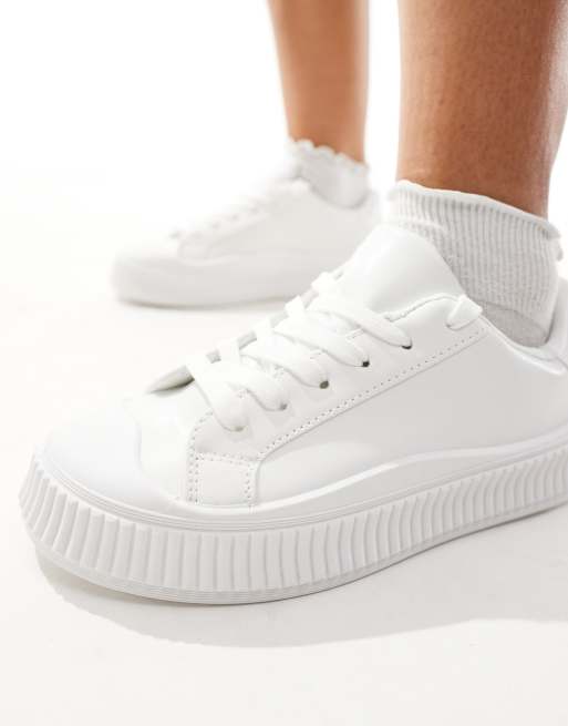 Sneakers bianche con plateau shop