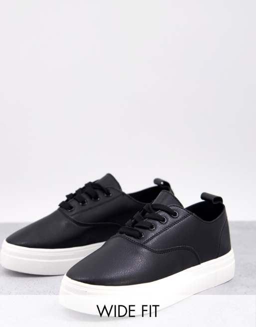 London Rebel - Sneakers flatform stringate a pianta larga nere