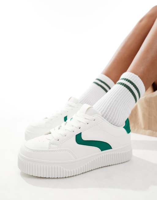 London Rebel - Sneakers met vlakken en geribbelde zool in wit met groen