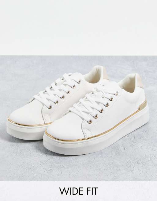 London Rebel - Sneakers stringate a pianta larga con finiture in metallo, colore bianco