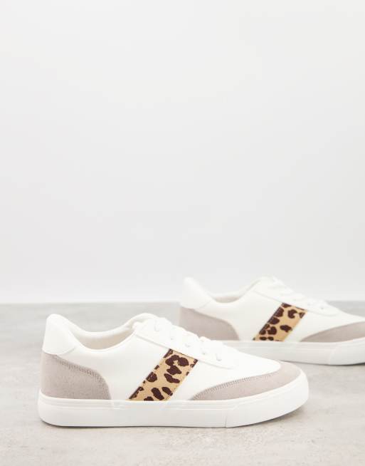London Rebel - Sneakers stringate bianche e leopardate con righe laterali