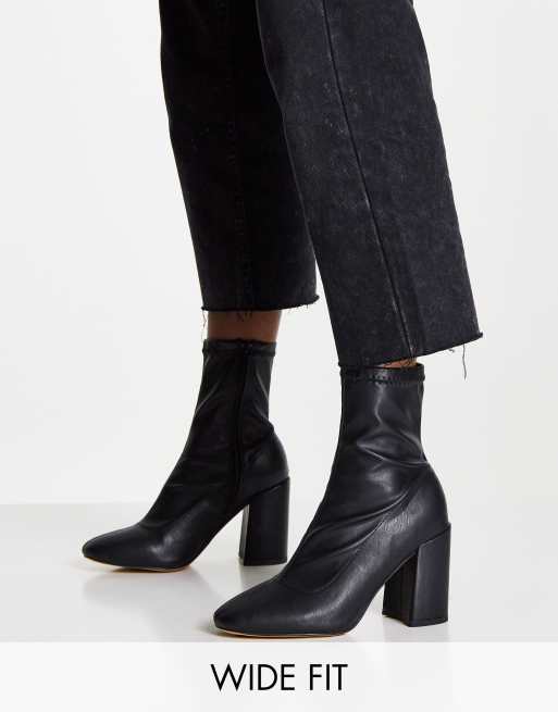 London Rebel - Sock boots met blokhak en brede pasvorm in zwart