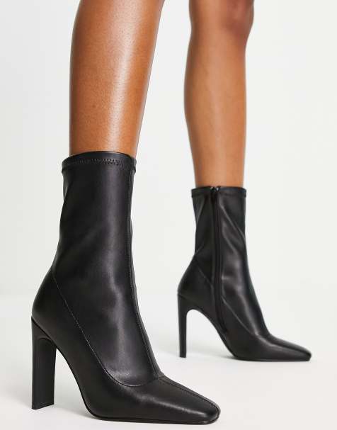 London Rebel - Sock boots met vierkante neus en naaldhak in zwart - view 1