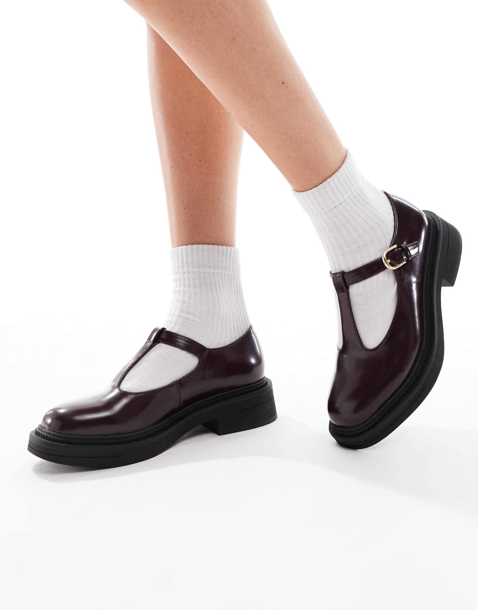 london rebel sophia chunky mary jane shoes in burgundy