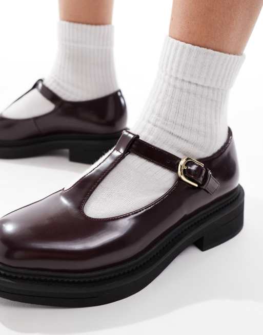 London Rebel Sophia chunky mary jane shoes in burgundy