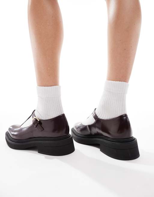 London Rebel Sophia chunky mary jane shoes in burgundy