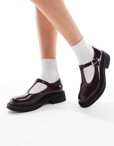 London Rebel Sophia chunky mary janes in burgundy - view 1