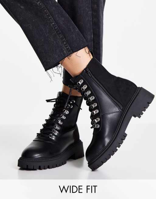 London Rebel - Sorte wide fit chunky vandrestøvler