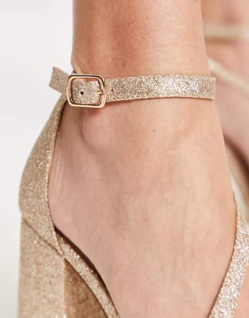 London Rebel – Spitze Schuhe in Gold mit Blockabsatz, 3 von 4